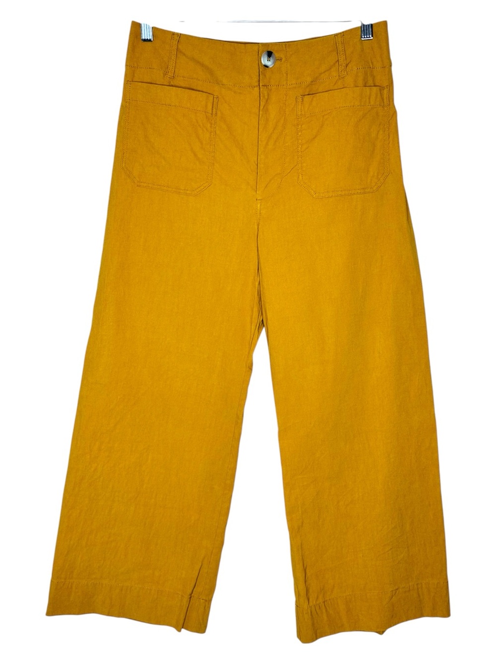 Anthropologie Maeve Colette Wide-Leg Crop Pants Size 29 Mustard Cotton Trousers - Picture 2 of 13